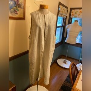 Eskandar Cream and Black Striped Open Linen and Hemp Vest/Duster 0 NWT